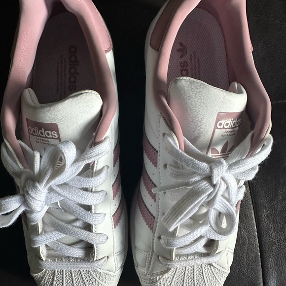 Adidas Superstar Women’s White Blush Pink Stripes Casual Sneakers - Picture 5 of 7